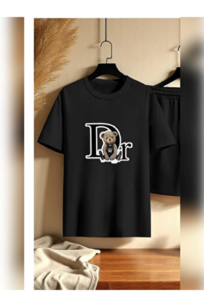 TİMİSİVA Unisex Oversized Printed Crew Neck Short Sleeve Black T-Shirt