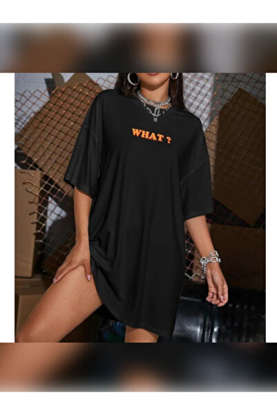 TİMİSİVA Unisex Oversized Printed Crew Neck Short Sleeve Black T-Shirt