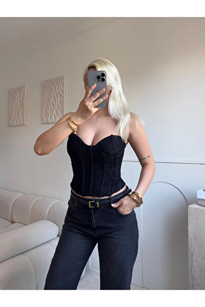 Zora Butik Dantel İşlemeli Bel Korse Büstiyer - SİYAH