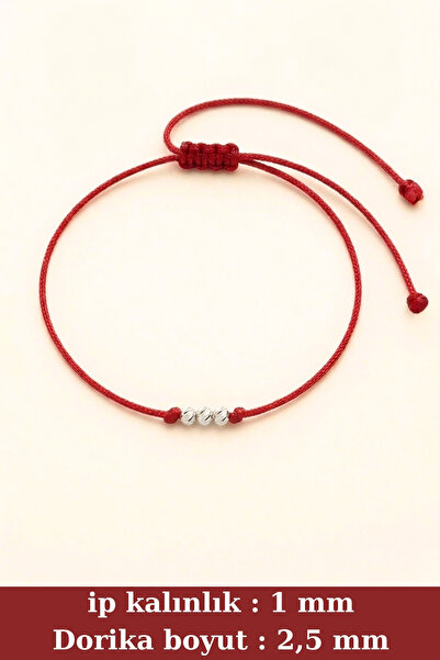 bymissmücevherat 3 Top Dorika Şans & Sevgili Bilekliği 925 Ayar Gümüş Kırmızı...