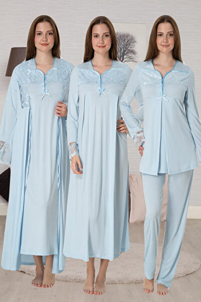 Effortt 4-Piece Maternity Pajama Set |   Breastfeeding-Friendly Nightgown, Dr...