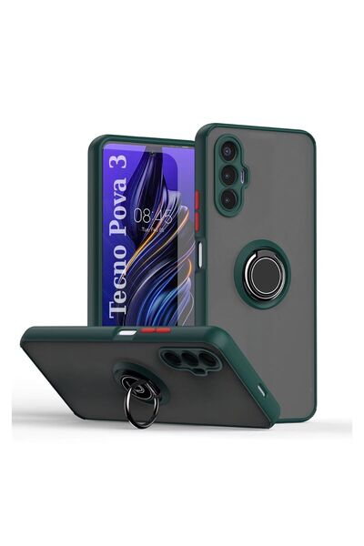 HANPORIUM حافظة متوافقة مع هاتف تكنو بوفا 3 مع حامل حلقي وحماية إضافية من الص...