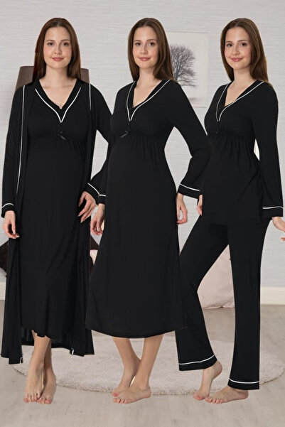 Effortt طقم بيجامة للحوامل مكون من 4 قطع |   طقم بيجامة نوم مع خاصية الرضاعة ...