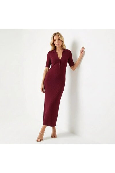 Park Karon Women's Polo Collar Button Detail Camisole Viscose Knitwear Dress ...