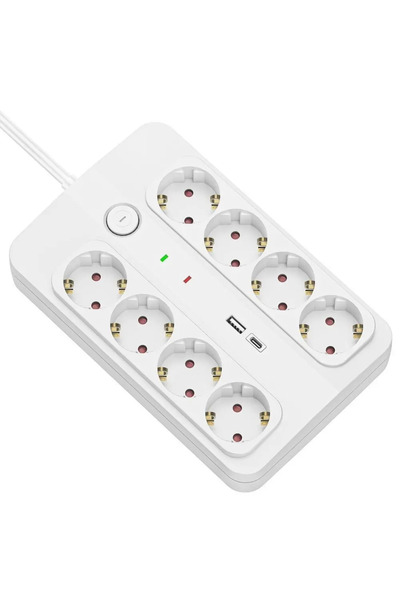 OEM Prelungitor cu protectie Technik TP1255 8 prize 1x USB-A 1x USB-C cablu 3...