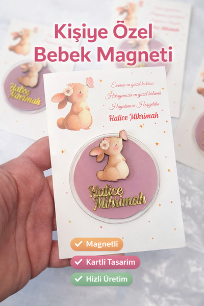 ouzhanya hediyelik Kişiye Özel Bebek Magneti – Tavşan Figürlü İsimli Hoş Geld...