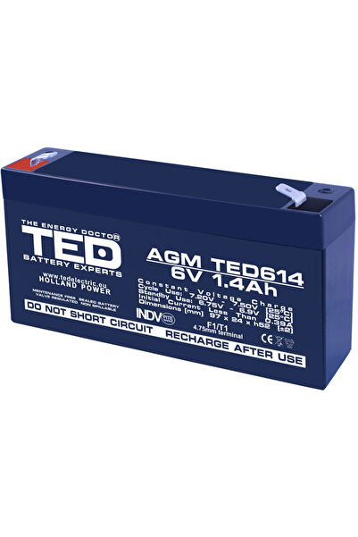 OEM Acumulator AGM VRLA 6V 1.4Ah plumb acid 97x24x52 mm borne F1 TED Battery ...