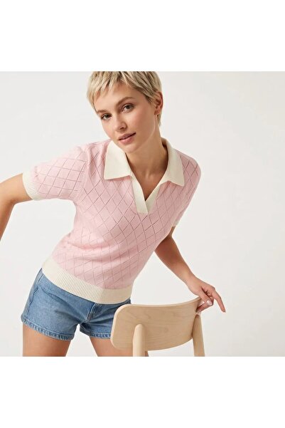 Park Karon Women's Polo Collar Knitted Detail Knitwear Sweater 12481