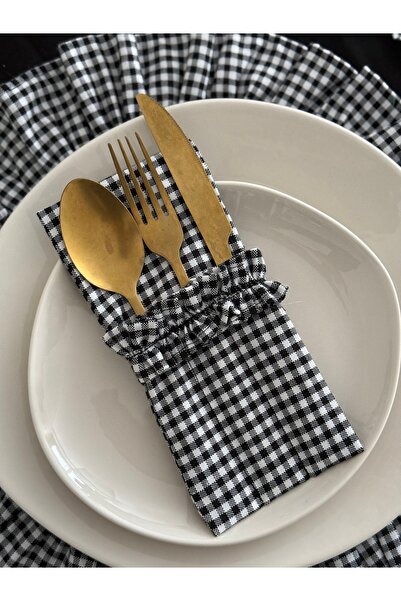 KaiAtelier 2Li Sea Linen Fabric 3-Compartment Spoon Holder with Ruffle Detail...