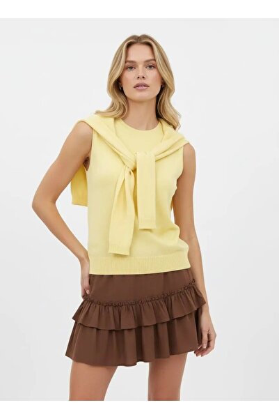 Park Karon Women's Crew Neck Sleeveless Scarf Viscose Knitwear Sweater 12473.Vrt