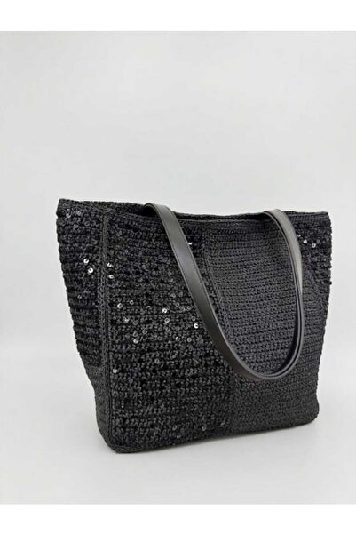 ARTTMACRAME Sequin Beach Bag Large Size Bag Black