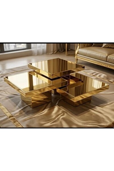 LUXURY VİLLA LUXURY KOMPLE GOLD AYNALI 3LÜ ORTA SEHPA 70X70 YÜKSEKLİK 32/42/52