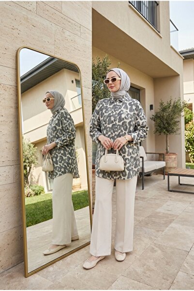 Kirazca Butik Women's Leopard Patterned Comfortable Fit Hijab Tunic