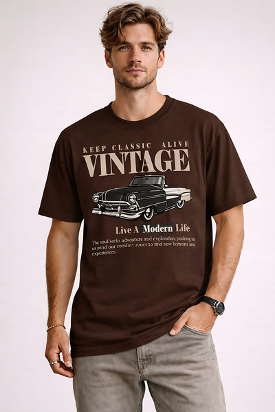 ArtYus Vintage Car Printed Unisex Oversize T-Shirt – Retro Vehicle Themed Gra...