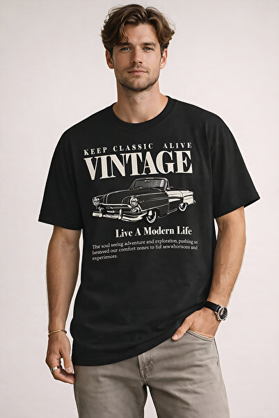 ArtYus Vintage Car Printed Unisex Oversize T-Shirt – Retro Vehicle Themed Gra...