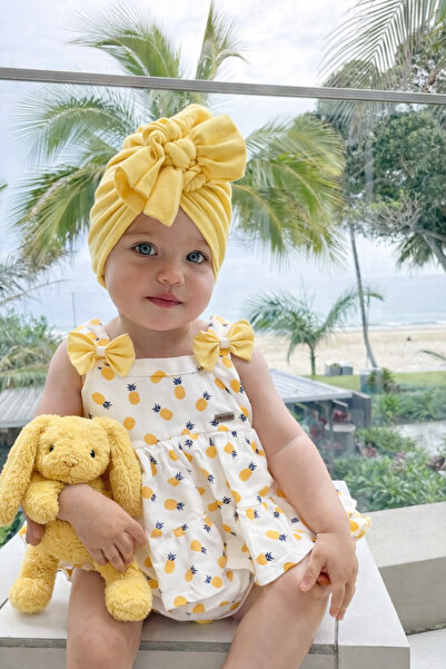 ALAMODECOR %100 Pamuk Kız Bebek Turuncu Ananas Desenli Elbise