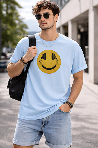 ArtYus Smile Headphones Printed Unisex Oversize T-Shirt – Modern Emoji Graphi...
