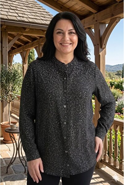 elma abone قميص نسائي كبير الحجم بأزرار من الفيسكون