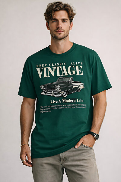 ArtYus Vintage Car Printed Unisex Oversize T-Shirt – Retro Vehicle Themed Gra...