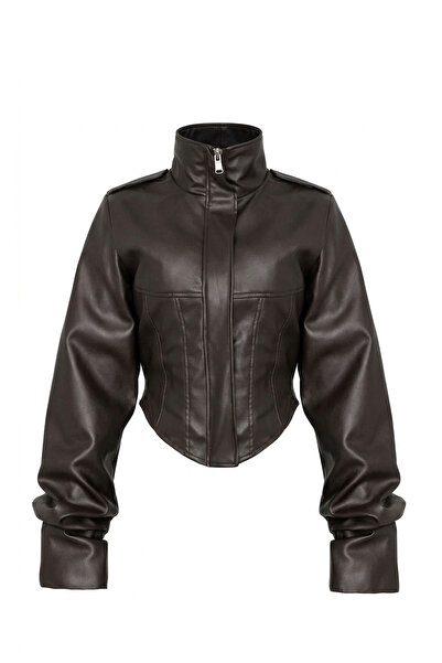 Moderk High-Quality Leather Jacket with High Collar Corset Style