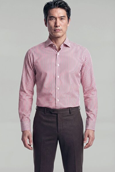 Bisse Regular Fit Italian Collar Pocketless Cotton Claret Red Men's Shirt