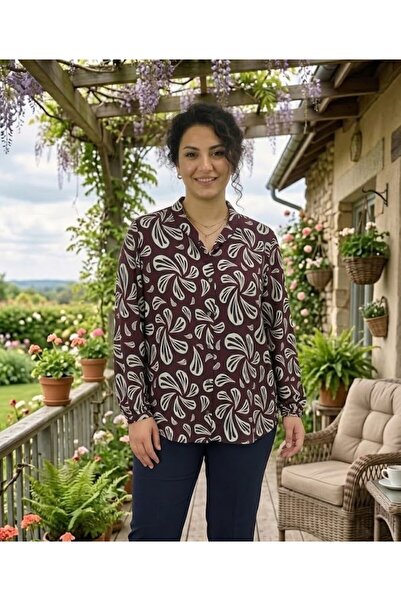 elma abone قميص نسائي كبير الحجم بأزرار من الفيسكون