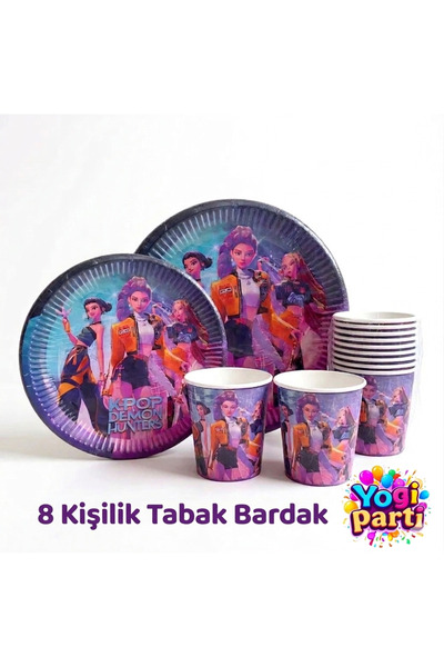 Yogi parti K -Pop Temalı Tabak Bardak 8 li Set Doğum günü malzemeleri