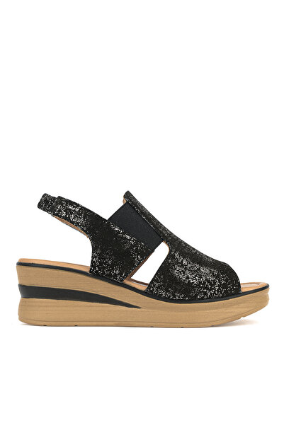 Ziya , Women's Genuine Leather Wedge Heel Sandals 161992Z1800 Black