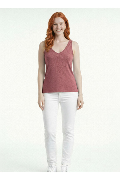 Neden Tekstil Women's V-Neck Thin Strap Basic T-Shirt