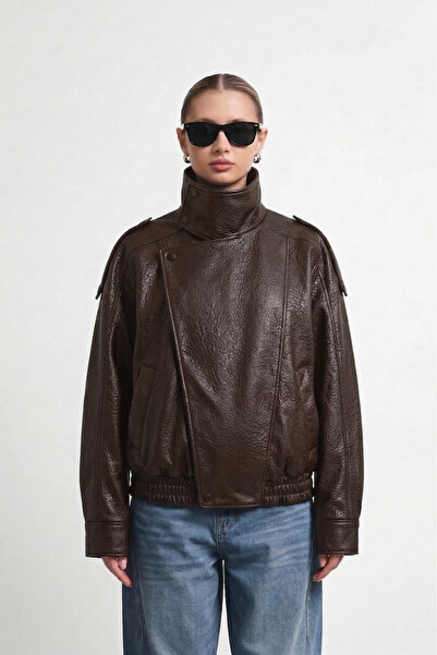 Jaglion New Season Women's Ysl Model High Collar Zippered Trendy Light Brown ...