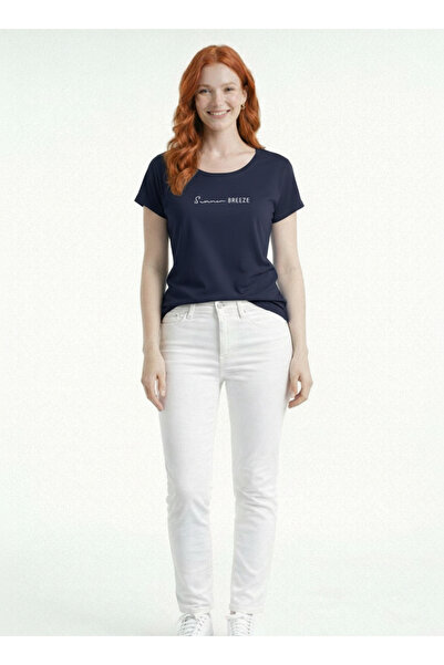 Neden Tekstil Women's Round Neck Breeze Written Short Sleeve T-Shirt