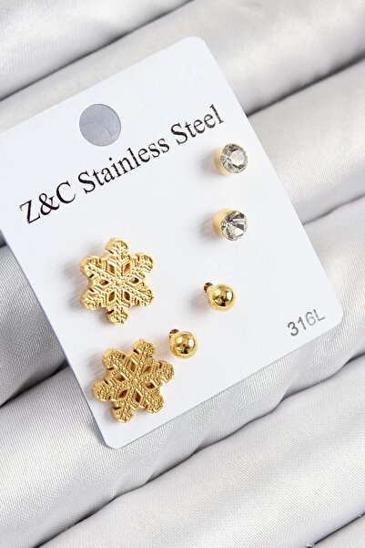 Skygo 316L الفولاذ الزركون الحجر ندفة الثلج نموذج الذهب اللون المرأة مجموعة أ...