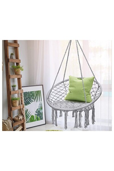 verk group Hammock Chair Boho for Garden, Terrace or Balcony, Metal Frame, Gray