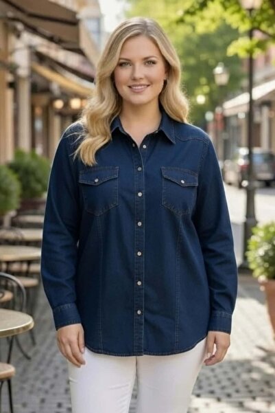 tarzımsüper قميص جينز نسائي مقاس كبير باللون الأزرق، قميص دنيم مريح كبير الحج...