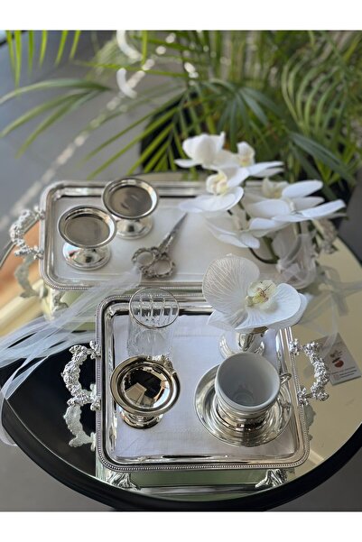 ABROZ HOME DESIGN GÜVERSE GÜMÜŞ DAMAT KAHVESİ VE YÜZÜK TEPSİSİ SETİ