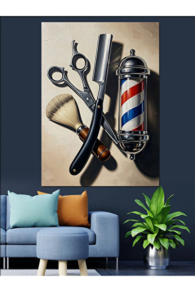 karizmart Berber Gereçleri Ve Klasik Tabela Dekoratif Kanvas - Mdf Ahşap Tablo