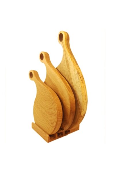 Kidart Set of 3 Kitchen Cutting Boards with Handle and Oak Wood Stand