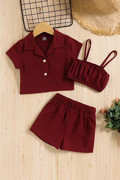shop Set de 3 bucăți țesute în culoarea burgundy, cu închidere cu capse și de...