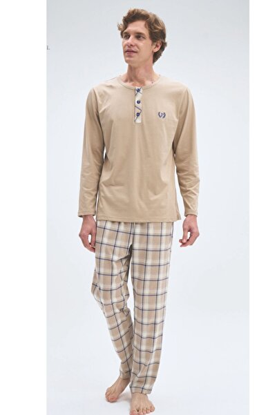 Pijadore Cotton Long Sleeve Men's Pajama Set Plaid