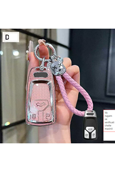 QGC Pink Car Key Case with Crystals and Metal Ring, Glam Car Accessory, 0215