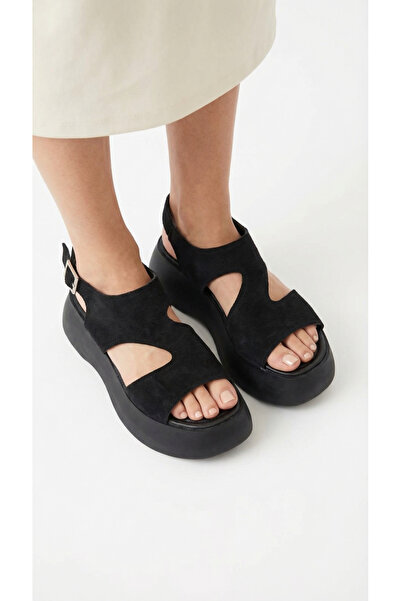 Limeo Μαύρα σουέτ γυναικεία πέδιλα με ψηλή σόλα, κλειστό επάνω μέρος, ανοιχτέ...