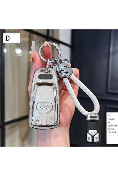 QGC Silver Car Key Case with Crystals and Metal Ring, Elegant Car Accessory, ...