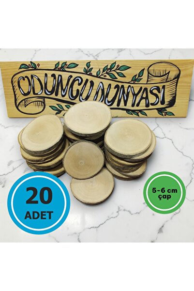 Oduncudünyası 5-6 cm (20 Adet) Doğal Ahşap Odun Kütük Dilimi
