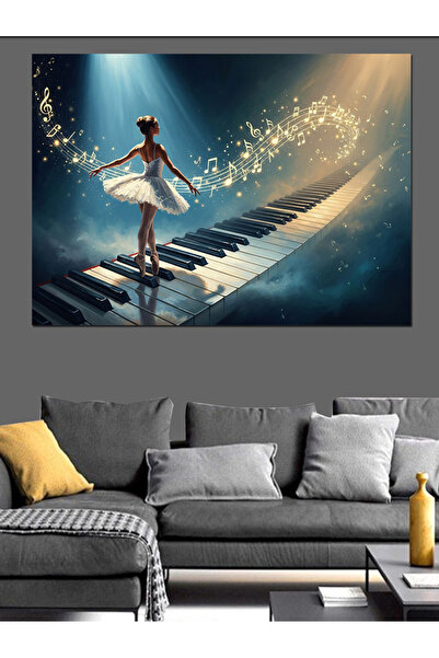 Tablo Mega Piyano Tuşlarından Çıkan Müzikal Balerin Dekoratif Kanvas - Mdf Ah...