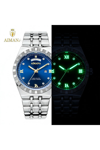 AIMANA Sleek Luxury Men's Watch: Stainless Steel Strap, Day-Date Window & Wat...