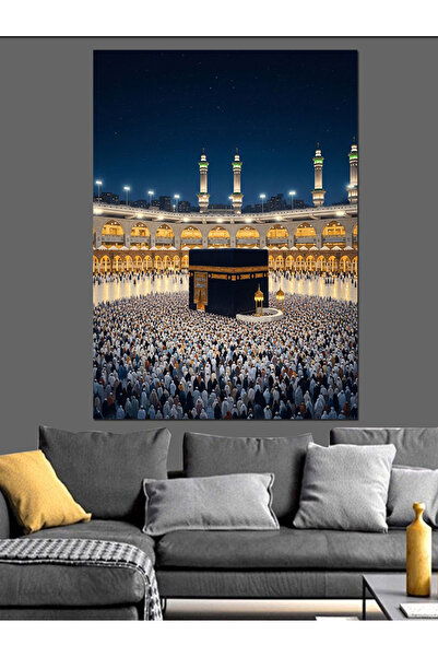 karizmart Gece Vakti Işıklı Kabe Meydanı Dekoratif Kanvas - Mdf Ahşap Tablo