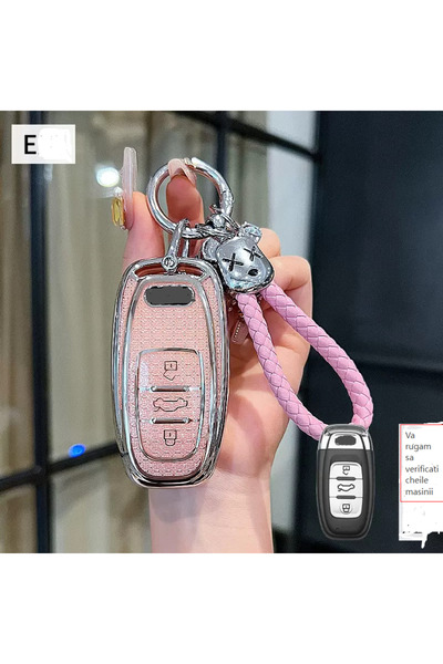 QGC Husa de Chei Auto Roz cu Textură, Snur Tricotat și Jucăuș, Accesoriu Cute...