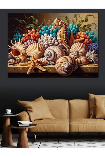 Artmeg Tablou cu natură moartă cu scoici de mare - Pânză decorativă - Tablou ...
