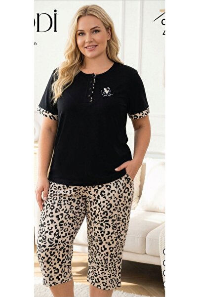 melodi 100% Cotton Plus Size Short Sleeve Capri Women's Oversized Pajama Set ...