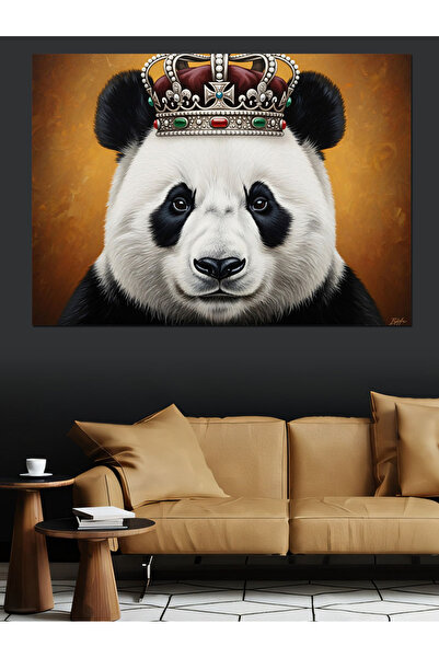 Artmeg Tablou decorativ cu panda regele încoronat - Tablou din lemn MDF